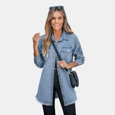 Women's Frayed Button-Front Denim Jacket - Cupshe | Target