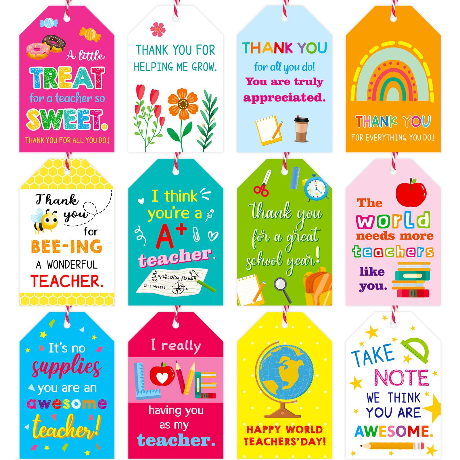 Thank You Teachers Tags with String Gifts Hanging Tag Labels for Teachers Appreciation Week Wrapp... | Amazon (US)
