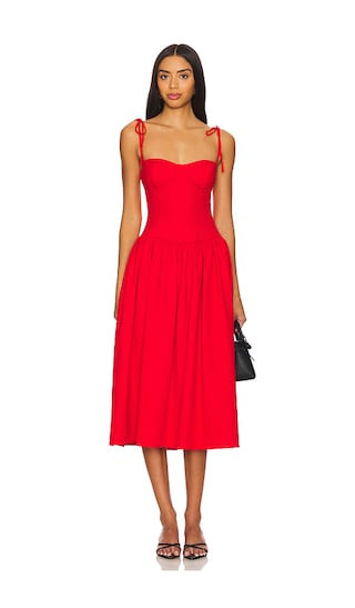 Theresa Midi Corset Dress in Red | Revolve Clothing (Global)