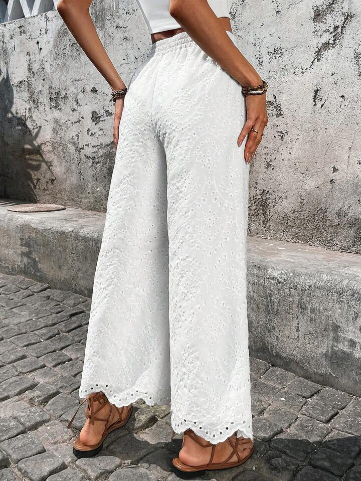 Luneh Women's Casual Eyelet Embroidery Cropped Pants, Suitable For Vacation And Outdoor, Spring/Summer Summer Outfits For Women Joggers Women Boho Chic Rave Outfit European Summer | SHEIN