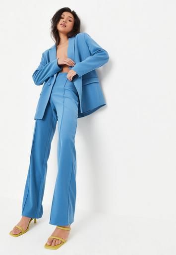 Missguided - Blue Co Ord Straight Leg Tailored Pants | Missguided (US & CA)
