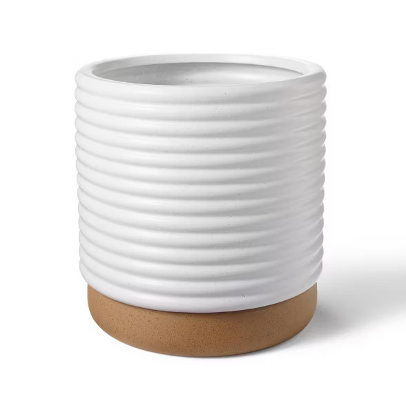 Ribbed Ceramic Stoneware Planter White/Natural - Hilton Carter for Target | Target