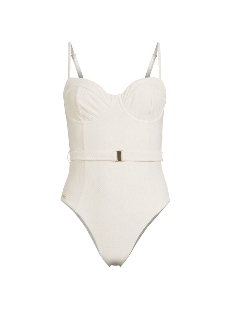 Chevron Belted One-Piece Swimsuit | Saks Fifth Avenue