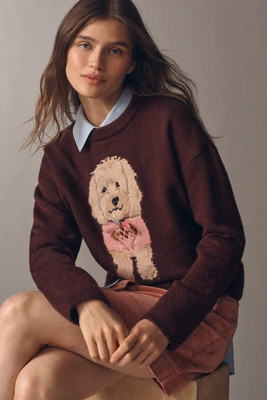 Maeve Crew-Neck Dog Icon Pullover Sweater | Anthropologie (US)