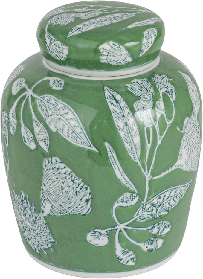 Creative Co-Op Decorative Ceramic Ginger Jar with Lid, Green | Amazon (US)