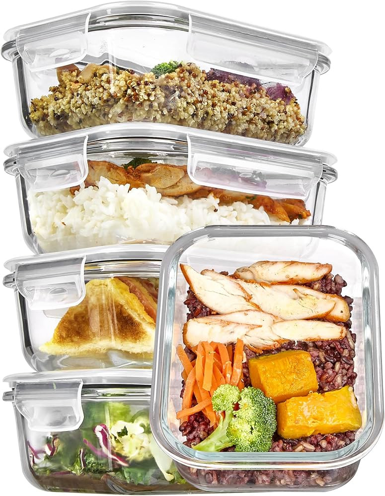 Vtopmart 5Pack 22oz Glass Storage Containers with Lids, Glass Meal Prep Food Container Sets with ... | Amazon (US)