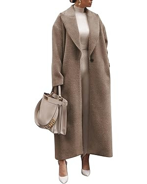 ebossy Women's Fashion Notched Lapel Single Breasted Open Front Maxi Long Trench Coat Woolen Over... | Amazon (US)