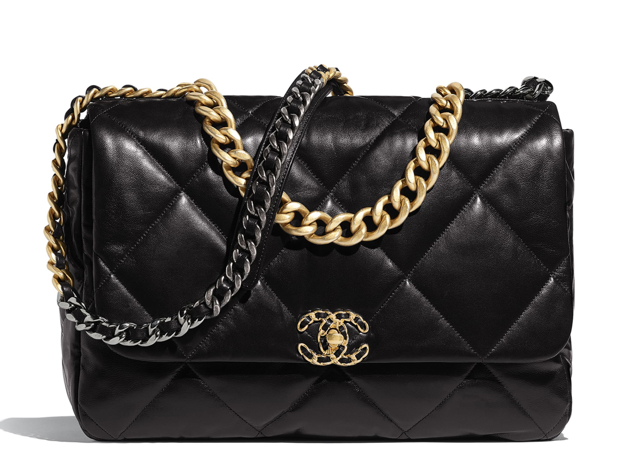 Chanel 19 Flap Bag Lambskin Gold/Ruthenium-tone Maxi Black | StockX