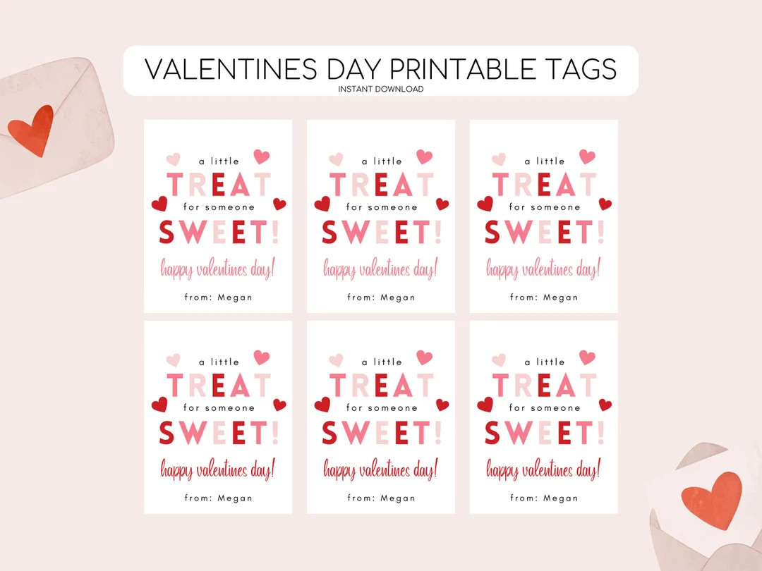Printable Valentine's Day Tag, Sweet Treat Valentines Day Tag, Valentine Gift Label, Kids School ... | Etsy (US)