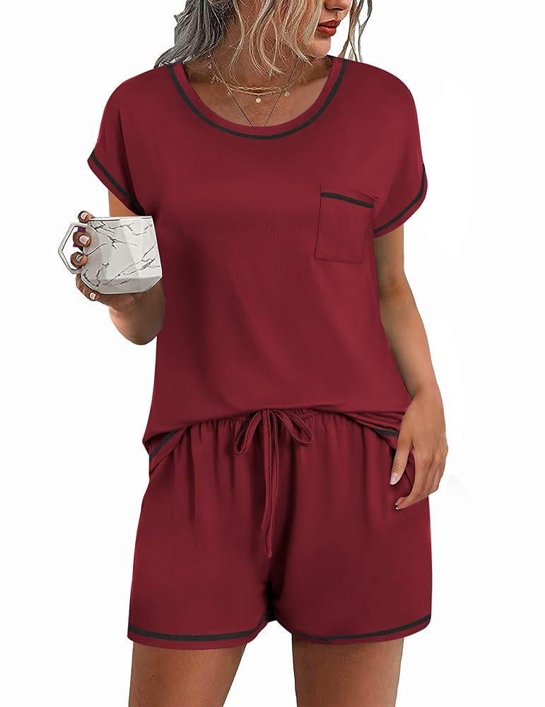 Ekouaer Womens Pajama Sets 2 Piece Soft Short Sleeve Top and Shorts Sleepwear Round Neck Pjs Loun... | Amazon (US)