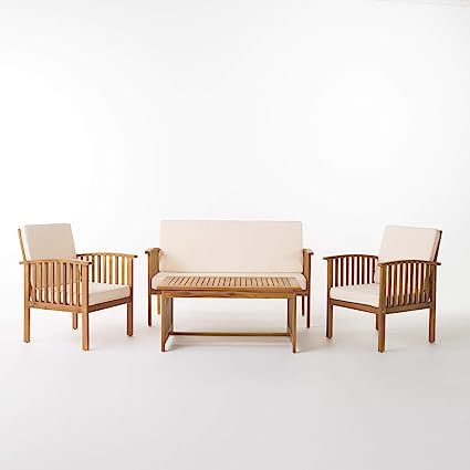 Christopher Knight Home Carolina Outdoor Acacia Sofa Set, 4-Pcs Set, Brown Patina + Cream Cushion | Amazon (US)