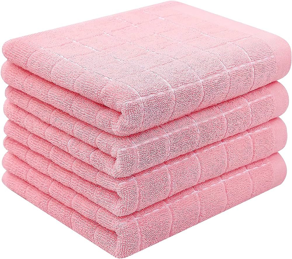 Homaxy 100% Cotton Terry Kitchen Towels(Pink, 13 x 28 inches), Checkered Designed, Soft and Super... | Amazon (US)