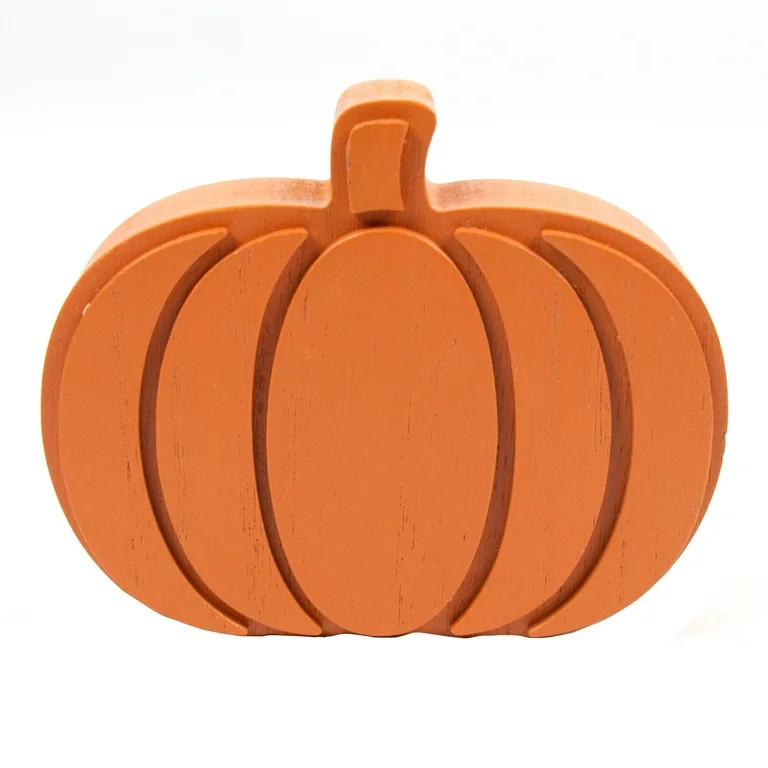 Harvest Wood Pumpkin Tabletop Decoration, Burnt Orange, 3.75" x 4.37", by Way To Celebrate | Walmart (US)