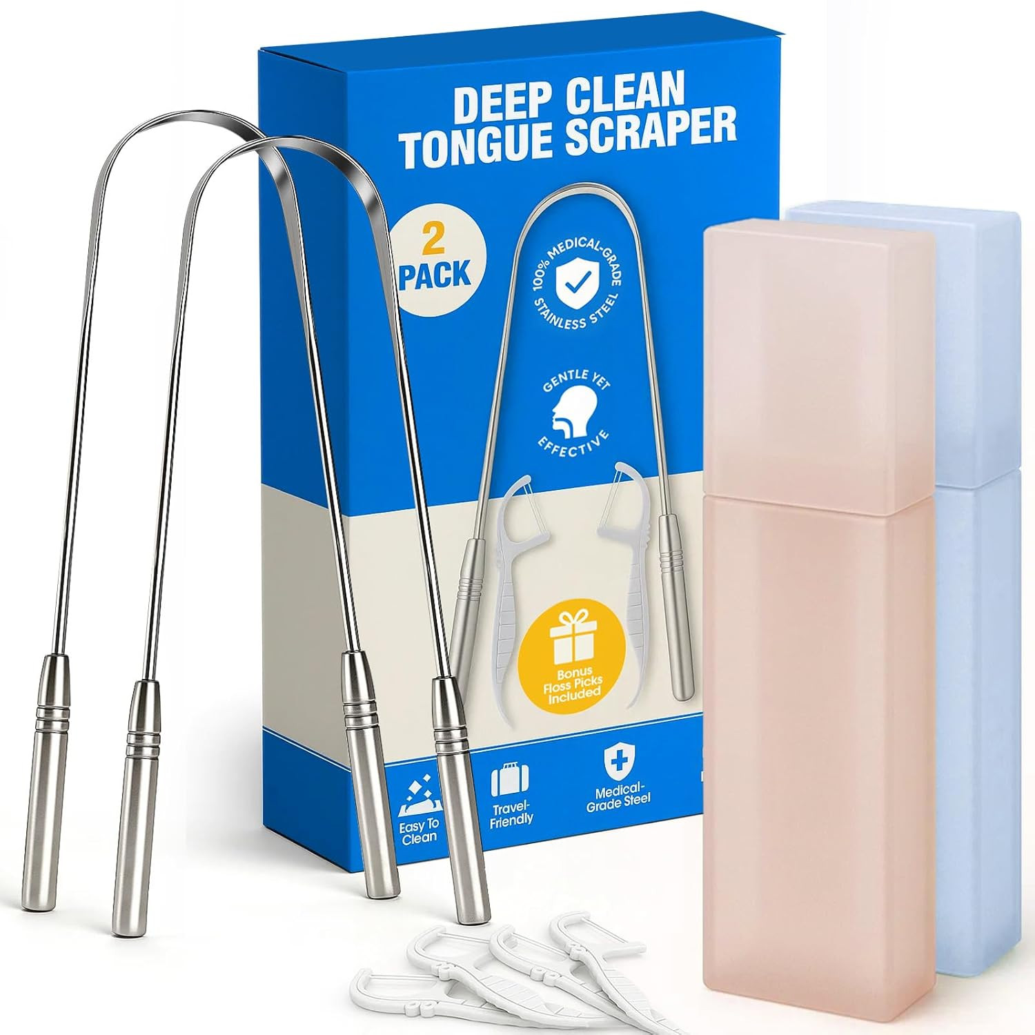 Stainless Tongue Scraper Set for Adults： Easy To Use For Oral Care and Hygiene – Pack Of 2 St... | Amazon (US)