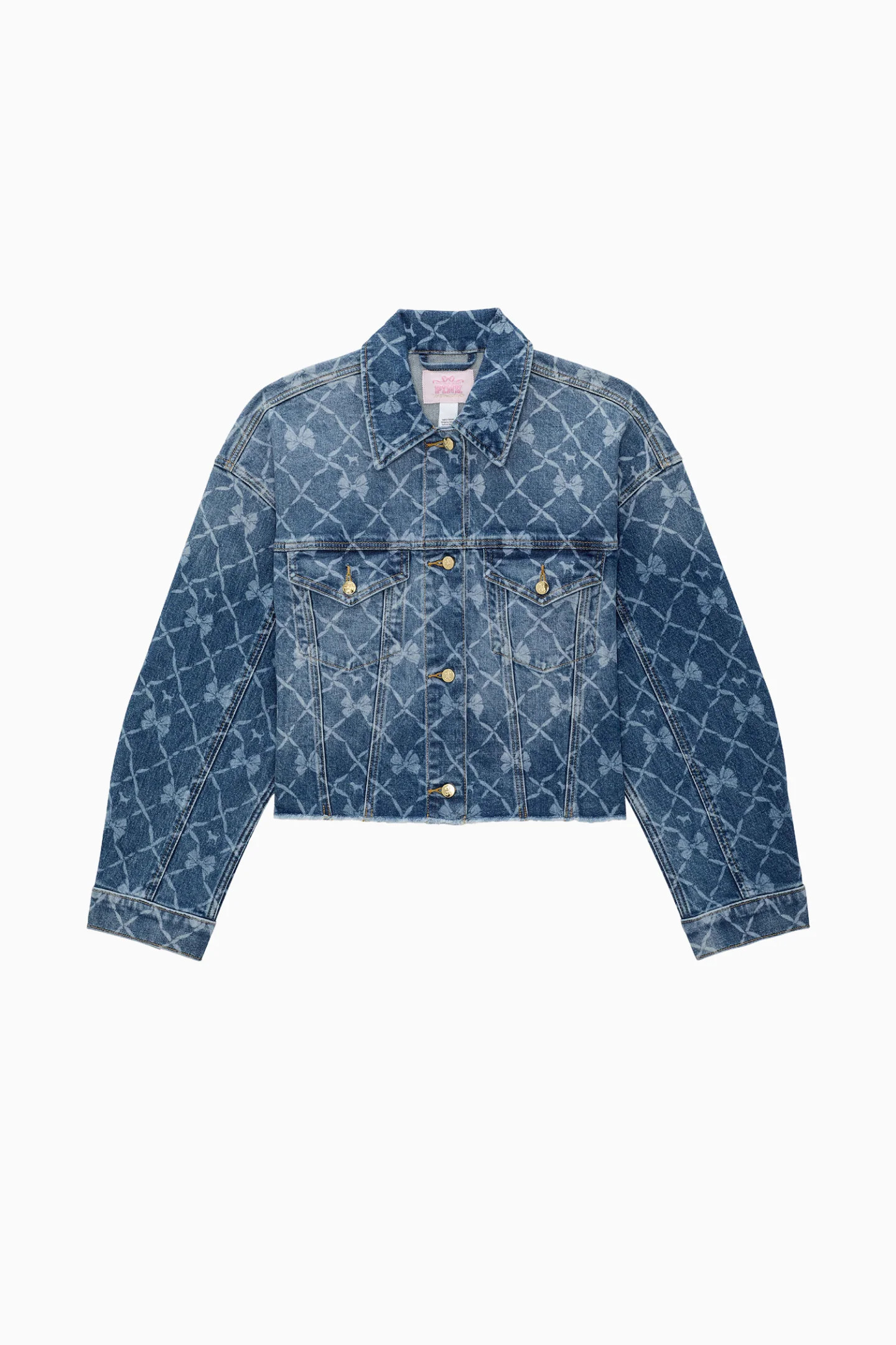 PINK x LoveShackFancy Cropped Denim Jacket - BRIGHT MEDIUM WASH / S | LoveShackFancy