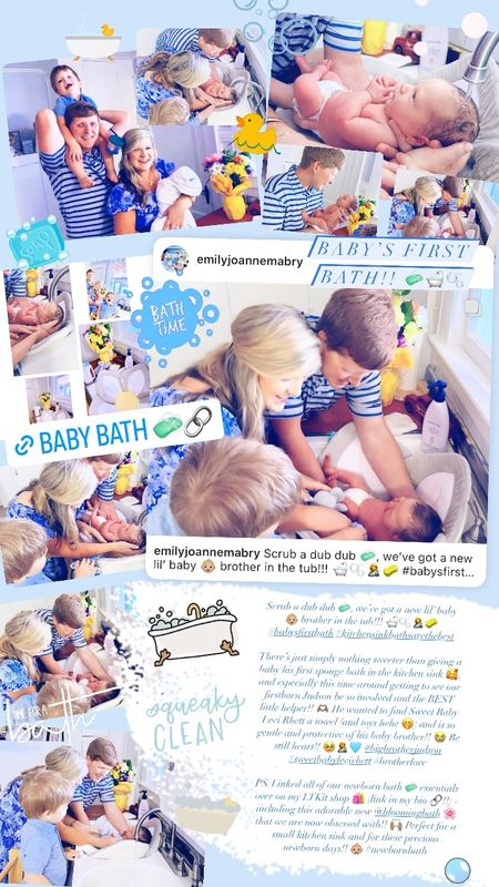 Scrub a dub dub 🧼, we’ve got a new lil’ baby 👶🏼 brother in the tub!!! 🛁🫧🤱🧽 #babysfirstbath #kitchensinkbathsarethebest 

There’s just simply nothing sweeter than giving a baby his first sponge bath in the kitchen sink 🥰, and especially this time around getting to see our firstborn Judson be so involved and the BEST little helper!! 🫶🏽 He wanted to find Sweet Baby Levi Rhett a towel (and toys hehe 🤭) and is so gentle and protective of his baby brother!! 😭 Be still heart!! 🥹🤱🩵 #bigbrotherjudson #sweetbabylevirhett #brotherlove 

PS. Linked all of our newborn bath 🧼 essentials over on my LTKit shop 🛍️ (link in my bio 🔗!!) - including this adorable new @bloomingbath 🌸 that we are now obsessed with!! 🙌🏽 Perfect for a small kitchen sink and for these precious newborn days!! 👶🏼 #newbornbath

#LTKFamily #LTKHome #LTKBaby