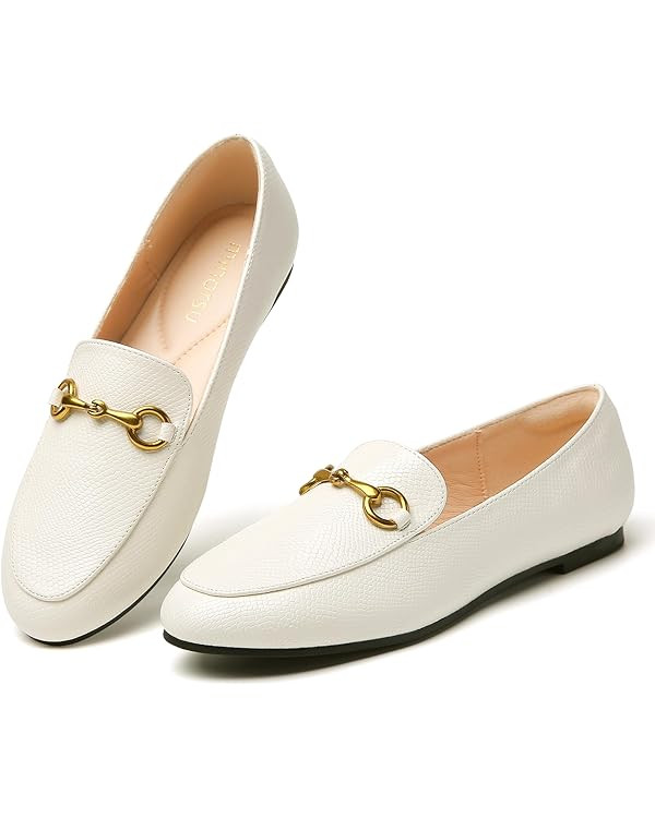 Minorsu Buckle Loafers for Women Slip On Round Toe Dress Flats Business Casual Work Driving Shoes | Amazon (US)