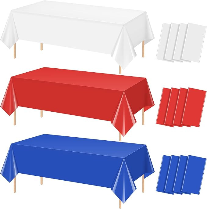 12 Pack 4th of July Tablecloths, Red White and Blue Disposable Plastic Tablecloth, Rectangle Tabl... | Amazon (US)