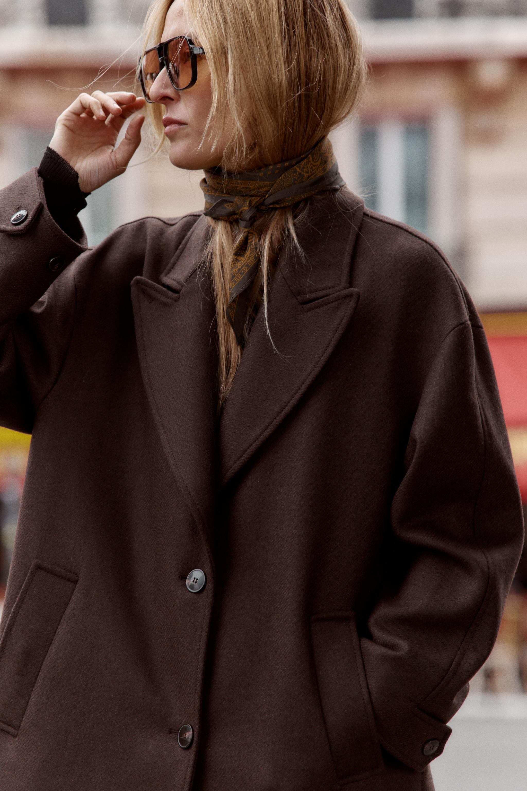 COAT WITH COMBINED LEATHER EFFECT COLLAR | Zara UK