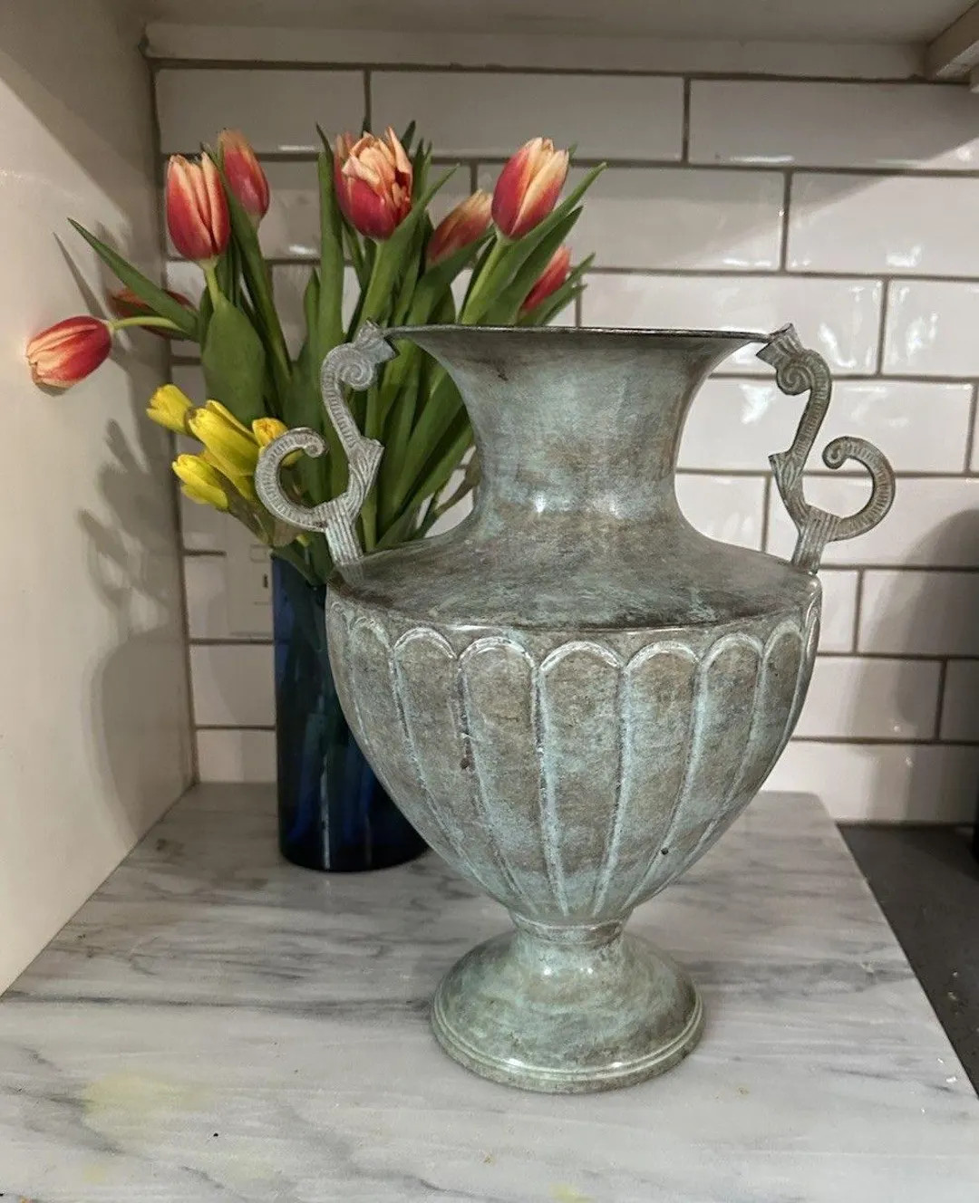 Vtg India Exotics Brass Urn Vase Neoclassical Amphora with Verdigris Patina 13" | Etsy (US)