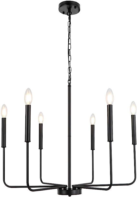 WBinDX 6 Light Modern Farmhouse Chandelier Matte Black Rustic Candle Dining Room Light Fixture Ha... | Amazon (US)