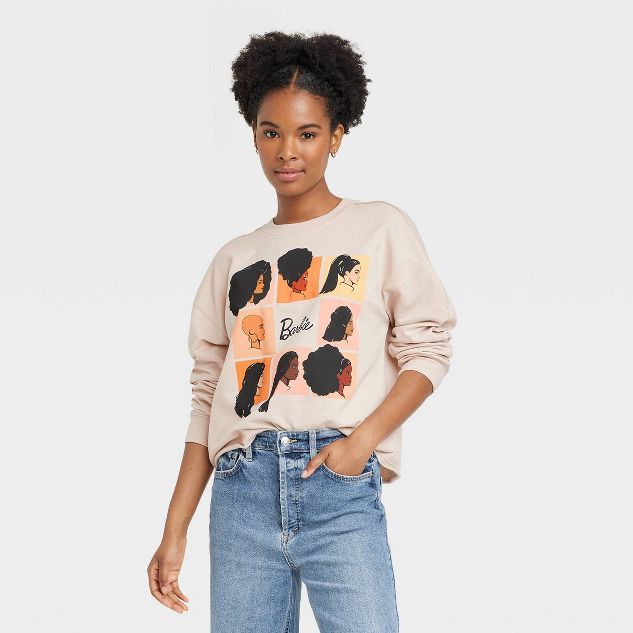 Women's Barbie Squares Graphic Sweatshirt - Oatmeal | Target
