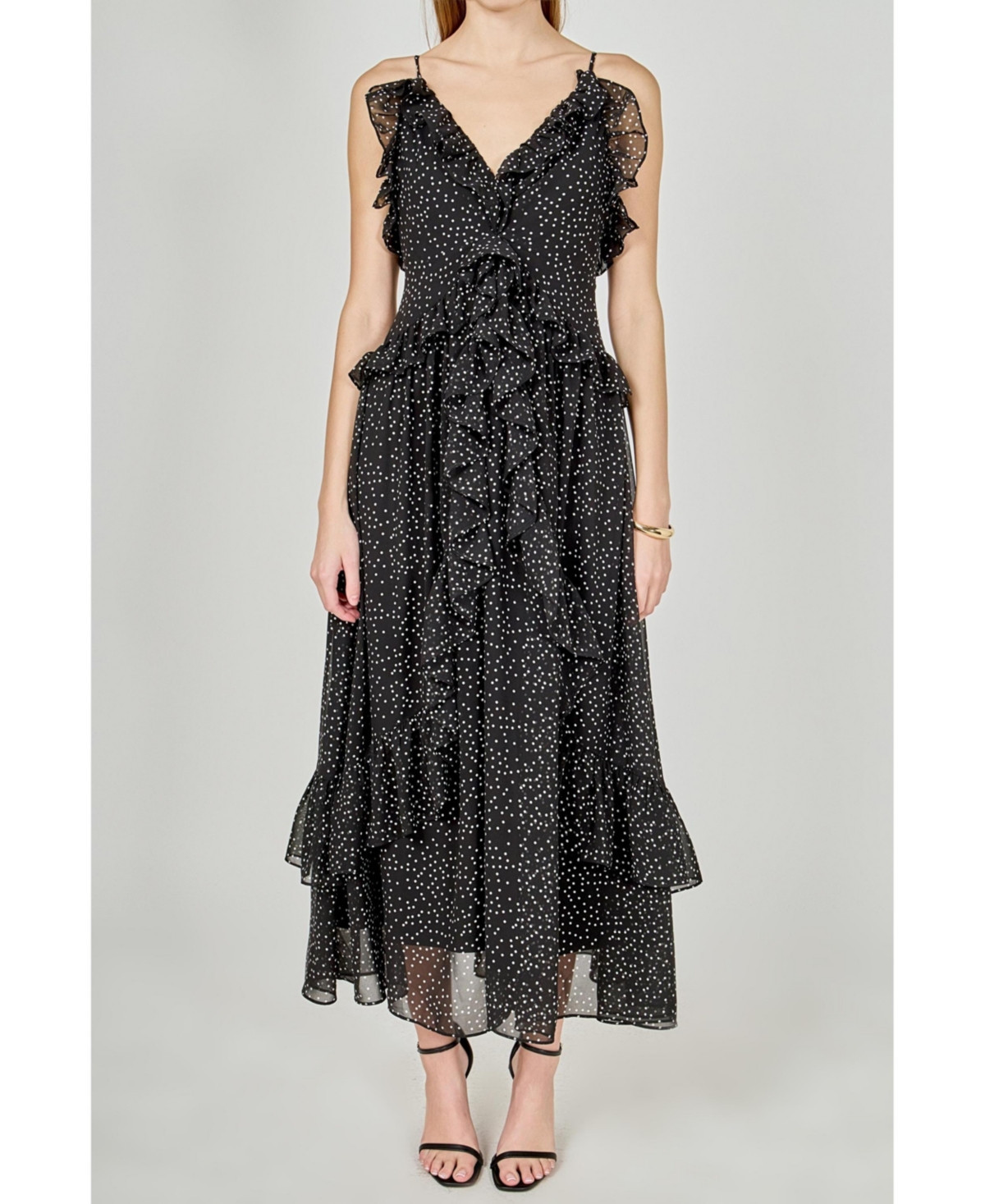 endless rose Women's Polka Dot Ruffle Dress - Black | Macy's