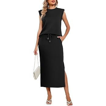 Casly Lamiit Women's Two Piece Sets Summer Lounge Outfits Cap Sleeve Top Drawstring Midi Skirts S... | Amazon (US)