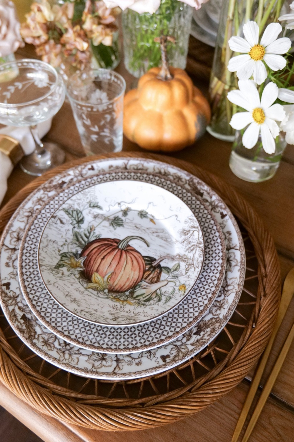 a popular trend for the perfect Thanksgiving tablescape is to incorporate natural elements with a focus on flowers, neutral shades, and natural materials. Opt for natural elements like wood and stone to bring a touch of nature into the home. Flowers are an essential part of any tablescape. Incorporating a variety of flower sizes and colors will create a cozy atmosphere that will be sure to add a touch of elegance to any dining space. Choose a variety of colors and sizes to add differing dimensions and textures to the table. These elements will provide a rustic charm and will create a beautiful contrast to the other elements on the table.

#LTKHome #LTKParties #LTKFallSale