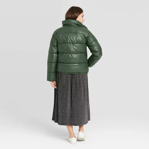 Women's Leather Puffer Jacket - A New Day™ Green | Target