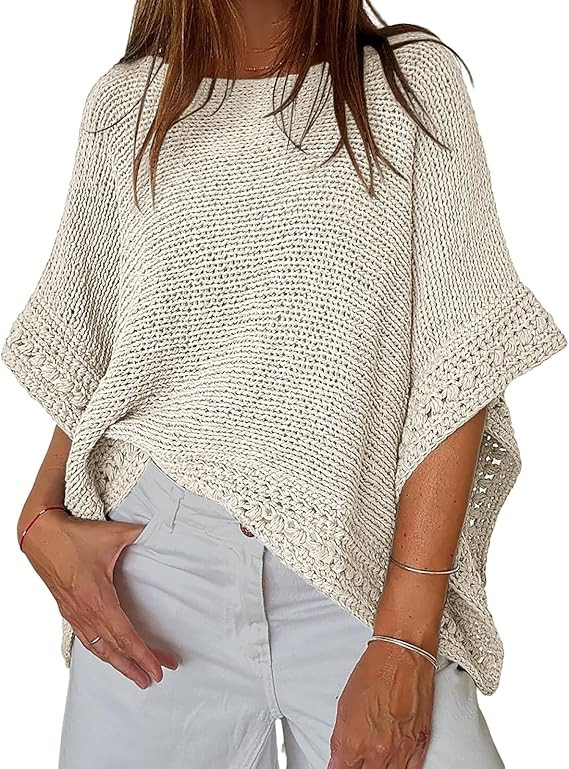 CHICME Women's Knit Tops 3/4 Batwing Sleeve Tops for Women Hollow-Out Pattern Edges Crochet Top C... | Amazon (US)
