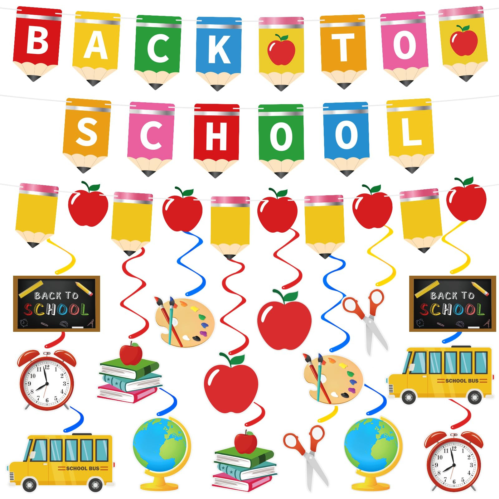 Back to School Decorations NO-DIY Reusable Back to School Banner with Hanging Swirls Pre-Assemble... | Amazon (US)