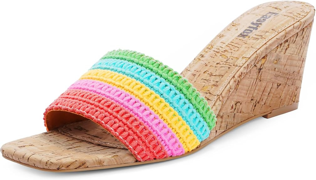 Wedge Sandals for Women Open Toe Wedge Heels Womens High Heel Sandal Square Toe Heeled Wedge Sand... | Amazon (US)