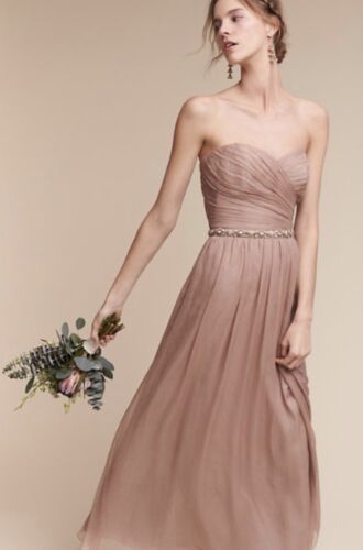 NWT BHLDN Monique Lhuillier Rose Nude Shimmery Ruched Strapless Gown Dress 16 | eBay | eBay US