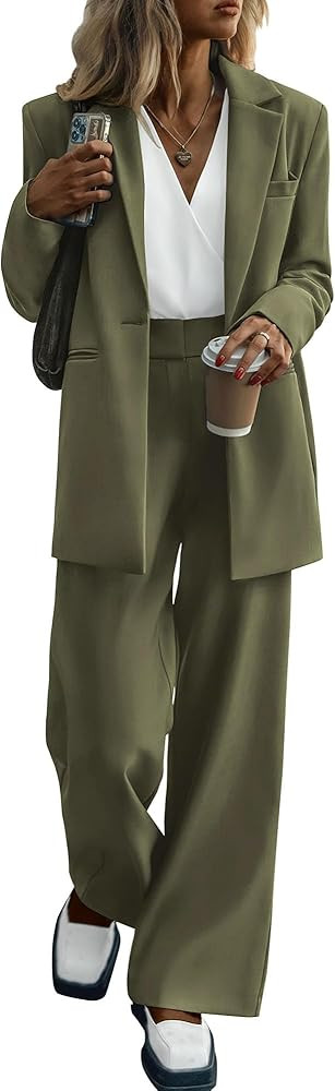 KIRUNDO Women Suits 2 Piece Set Business Casual Dressy Oversized Blazer Jacket and Wide Leg Dress... | Amazon (US)