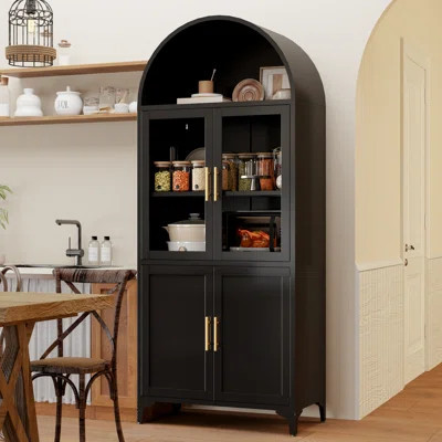 Metal Arched Cabinet, 72.8" Tall Arch Kitchen Cabinet With Glass Doors, Arched Bookcase, Modern Cupboard For Living Room, Office, Dining Room | Wayfair North America