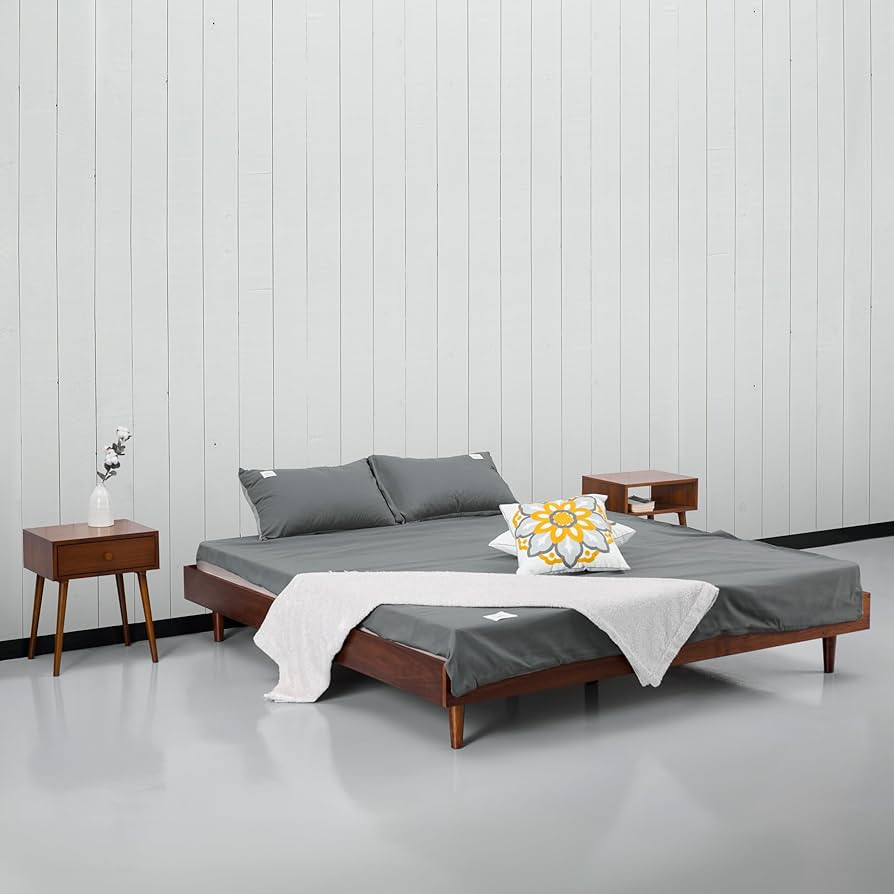 NTC Fly Wooden Bed Frame without Headboard, Crafted from Walnut, Rubber Wood with Silent Slats an... | Amazon (US)