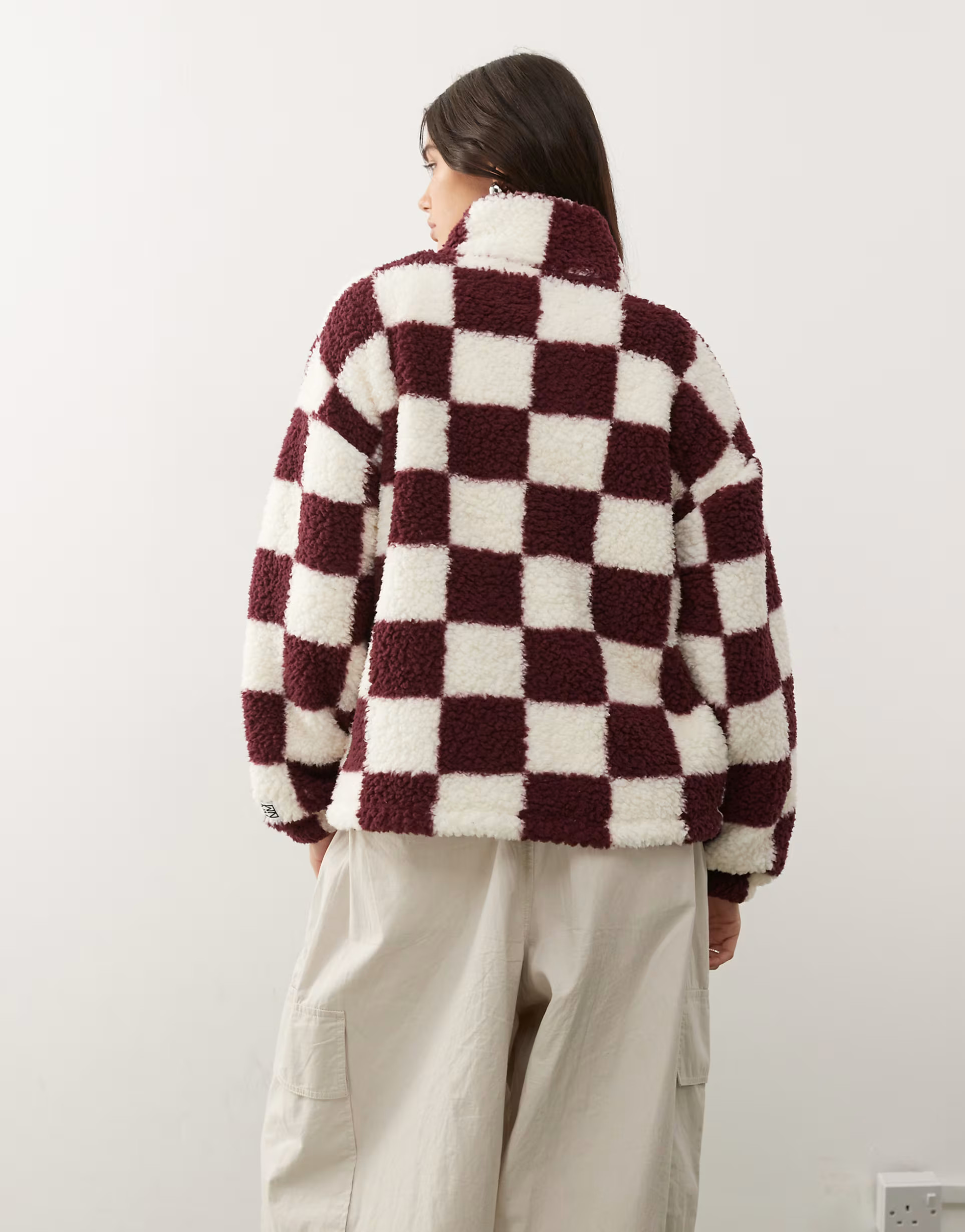 Noisy May zip through fleece in burgundy checkerboard | ASOS (Global)