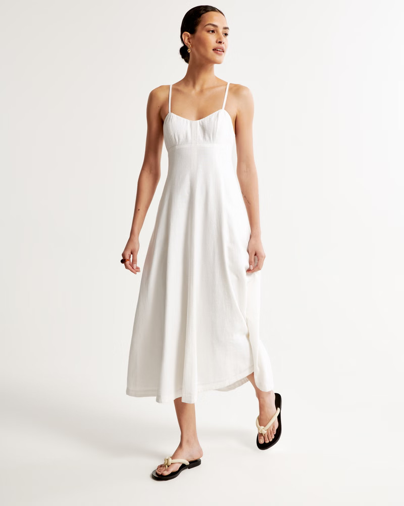 Linen-Blend Sweetheart Midi Dress | Abercrombie & Fitch (US)