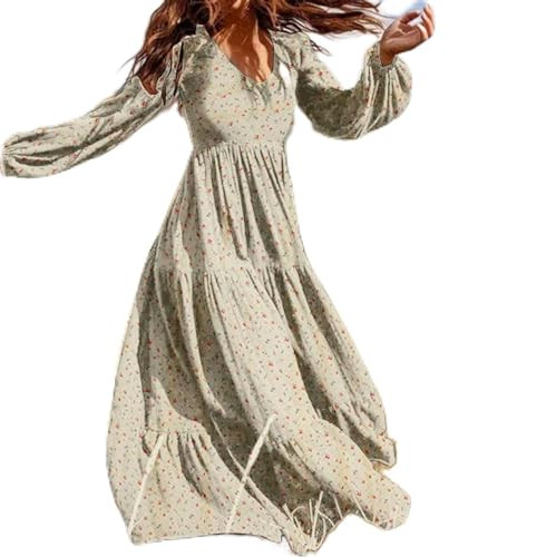 WAITAO Women Summer Tunic Dress V Neck Casual Loose Flowy Swing Shift Dresses，Sundress，Womens Sun Dress (Color : Beige, Size : XXXX-Large) | Amazon (US)