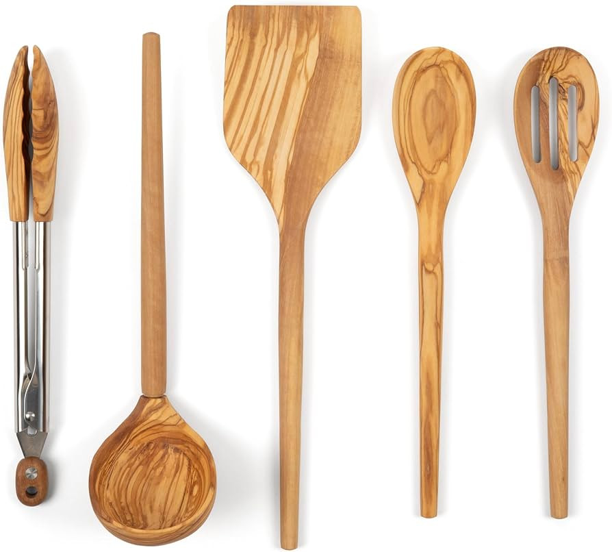Salt & York 5-piece Olive Wood Utensils Set - Includes Turner, Tongs, Slotted Spoon, Ladle, and 1... | Amazon (US)