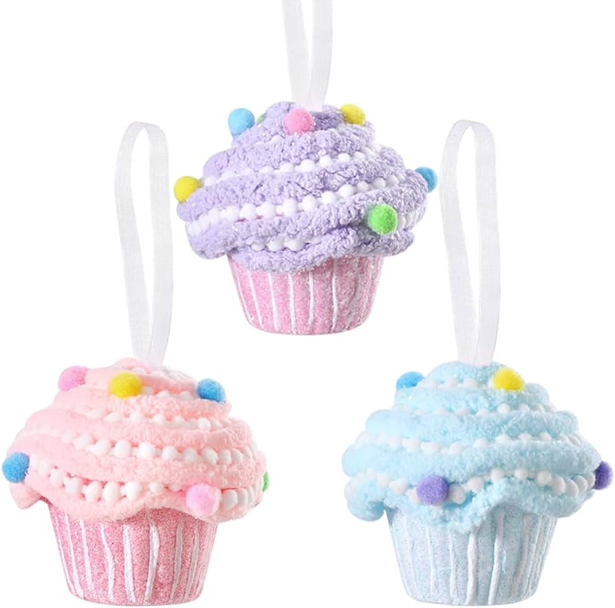 Cupcake Candy Dessert Christmas Tree Ornaments, 3Pcs 3.3Inch Pastel Macaron Cupcake Candy Hanging... | Amazon (US)