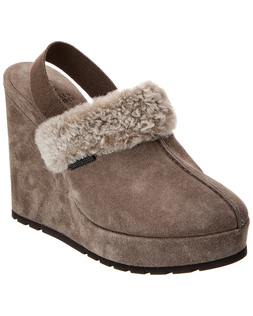 Brunello Cucinelli Suede Platform Wedge Slingback Sandal | Shop Simon