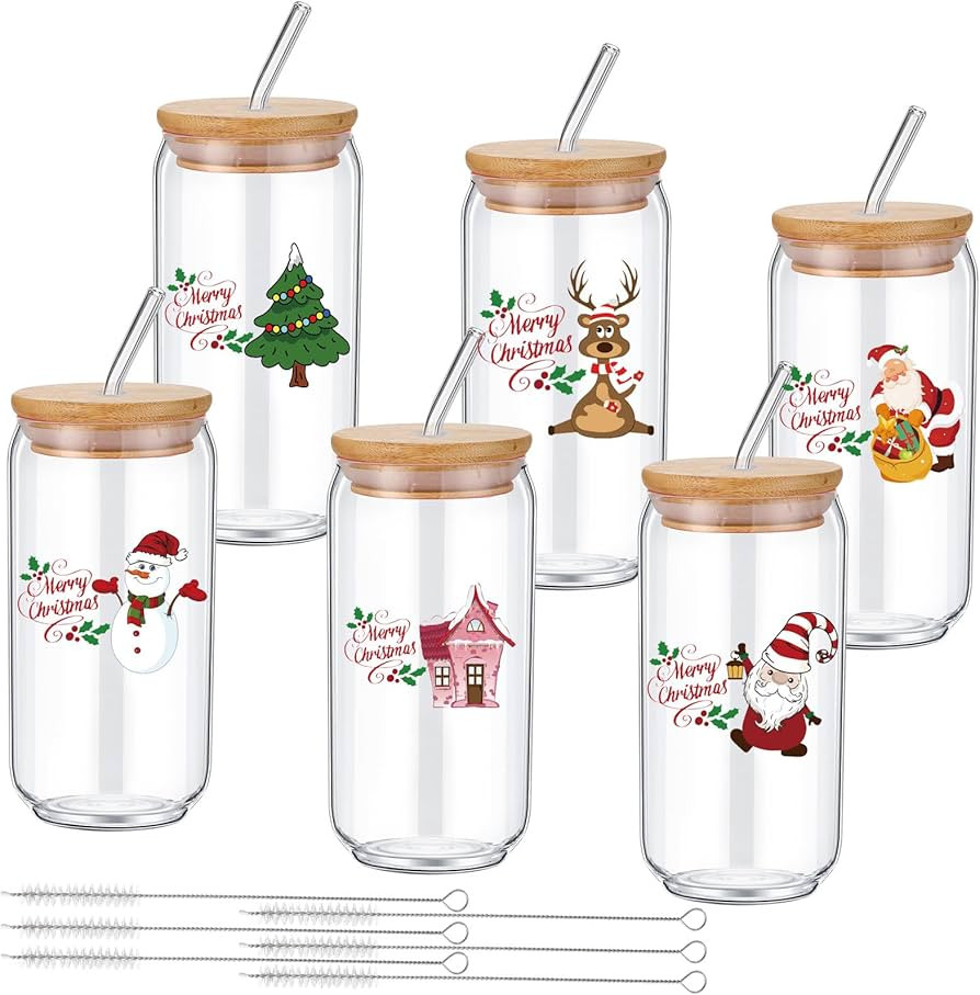 6 Pcs Christmas Gifts Cups 16 oz Merry Chirstmas Beer Glass with Lids and Straw Xmas Drinking Gla... | Amazon (US)