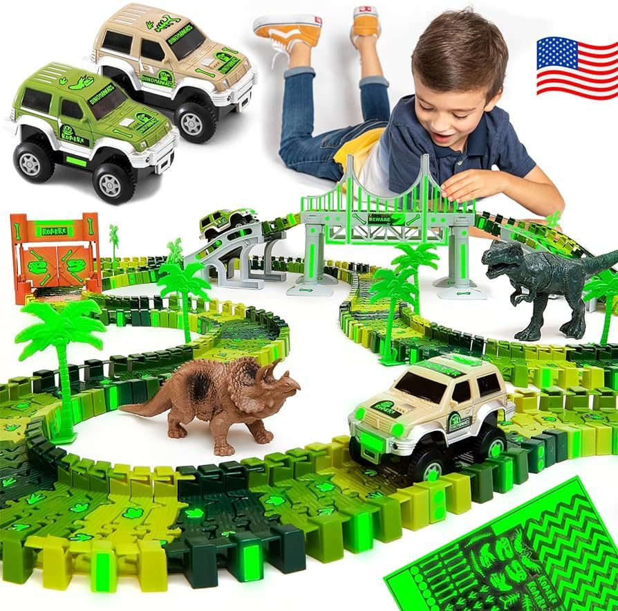 Dinosaur Glow in The Dark Race Train Track Toy for Boys & Girls Ages 3, 4, 5, 6, and 7, Let Your ... | Amazon (US)