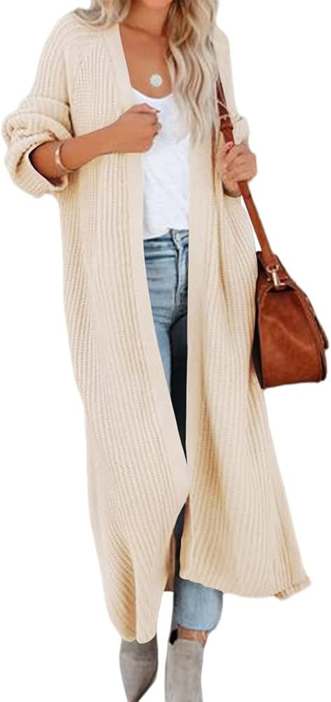 Women's Oversized Long Cardigan Sweaters Long Sleeve Split Open Front Drape Knit Duster Coat Beig... | Amazon (US)