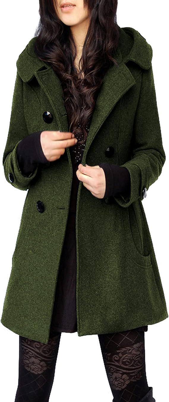 Tanming Women's Warm Double Breasted Wool Pea Coat Trench Coat Jacket with Hood | Amazon (US)