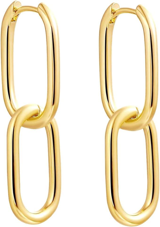 Kyerlyn Dainty Paperclip Huggie Hoop Earrings 14K Gold Plated Chunky Chain Link Earrings Simple C... | Amazon (US)