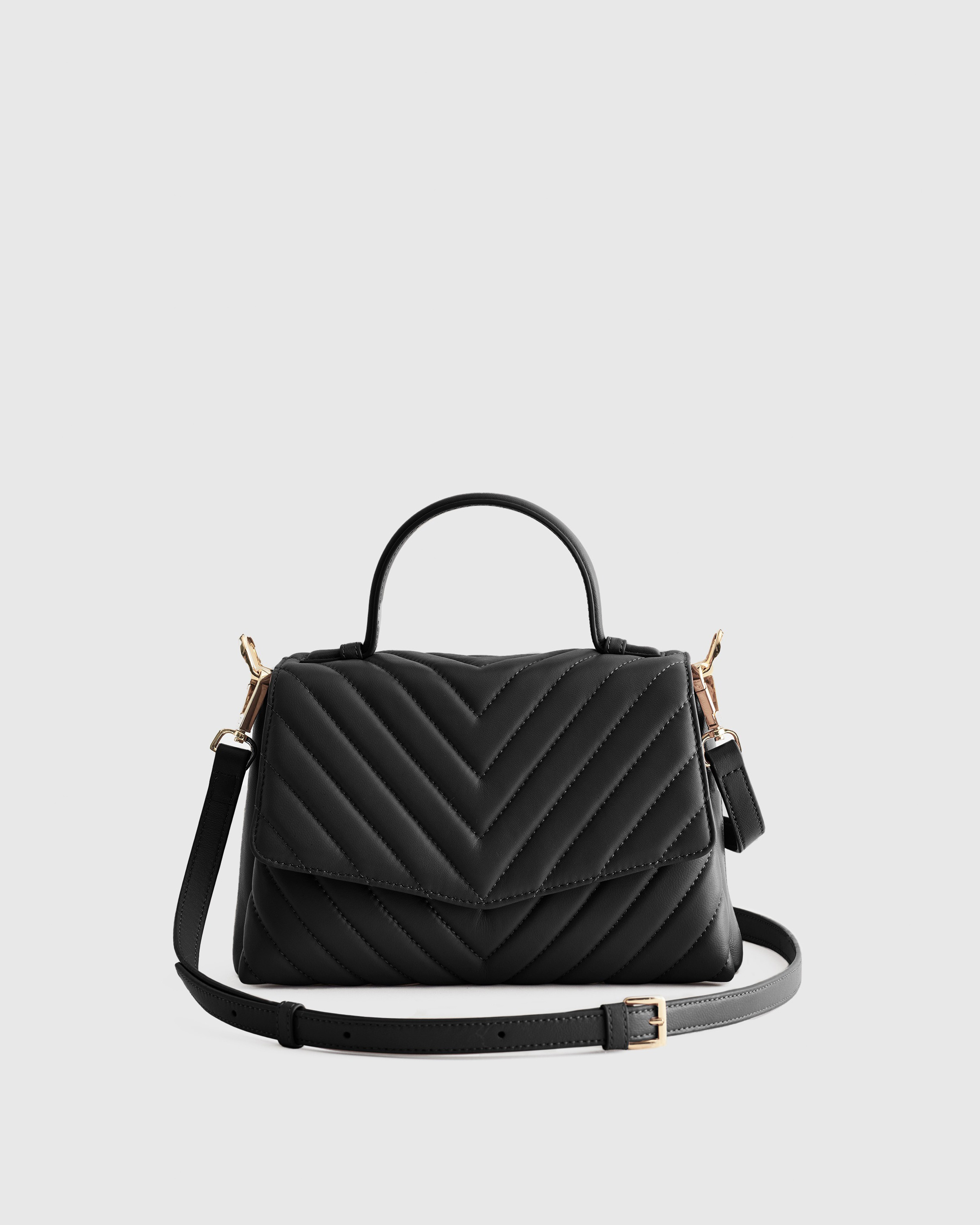 Quince | Women's Italian Leather Quilted Top Handle Satchel in Black | Quince