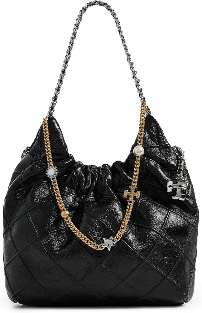 Amazon.com: Tory Burch Women's Fleming Distressed Mini Hobo Bag, Black, One Size : Clothing, Shoe... | Amazon (US)
